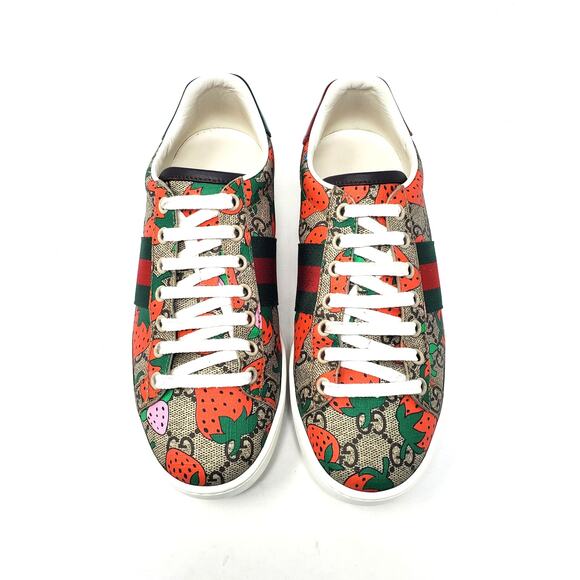 Gucci GG Supreme Monogram Logo Strawberry Lace Up Sneaker 433900 Size 36 US 6 - Picture 5 of 14